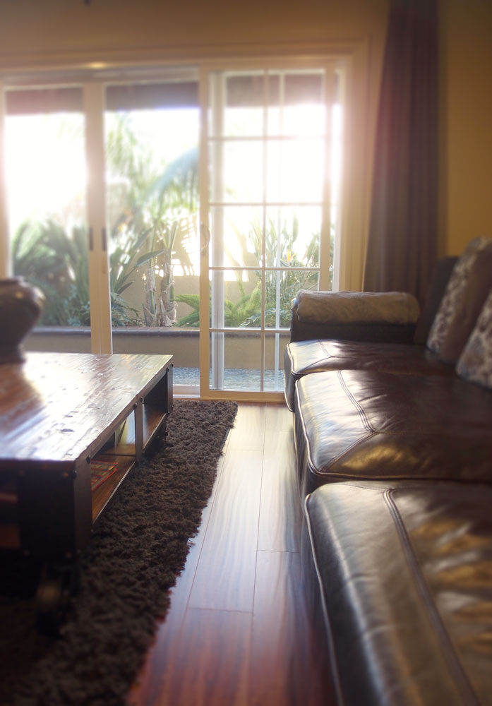 Lounge area with couch and outdoor view